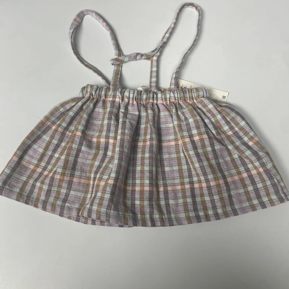 Zara‎ Baby Girls Plaid Pinafore Skirt Pastel Blue Pink 9-12 Months NWT Preppy